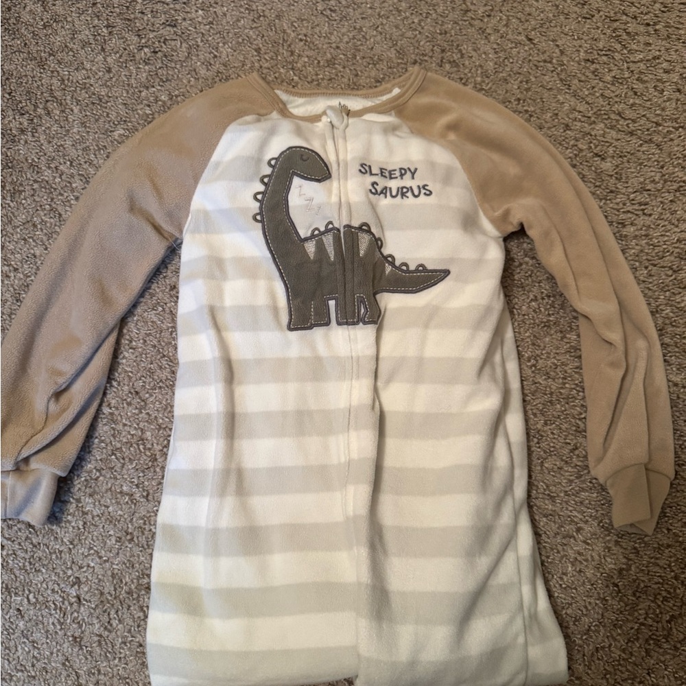 a.n.a Tan and White Striped Sweatshirt with Graphic Design